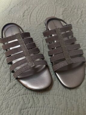 Karen Scott Silver-Gray Strappy Rhinestone Gladiator Sandals